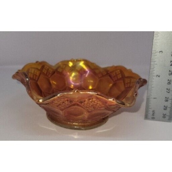 Vintage Iridescent Marigold CARNIVAL Bon Bon Dish 5 " Dia. Diamonds - Picture 5 of 7